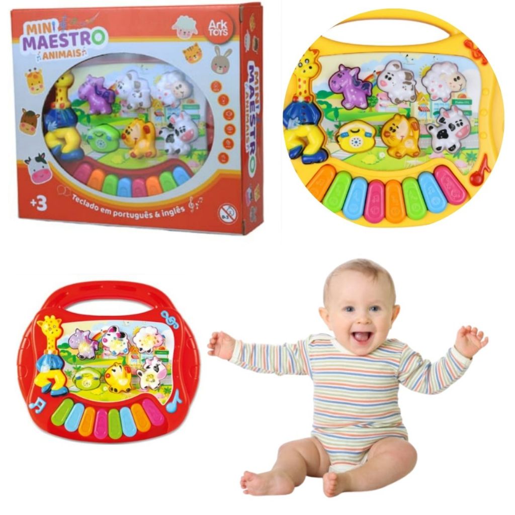Teclado Infantil de Animais Educativo com Luz, colorido, Música e Sons Divertidos para os Pequenos