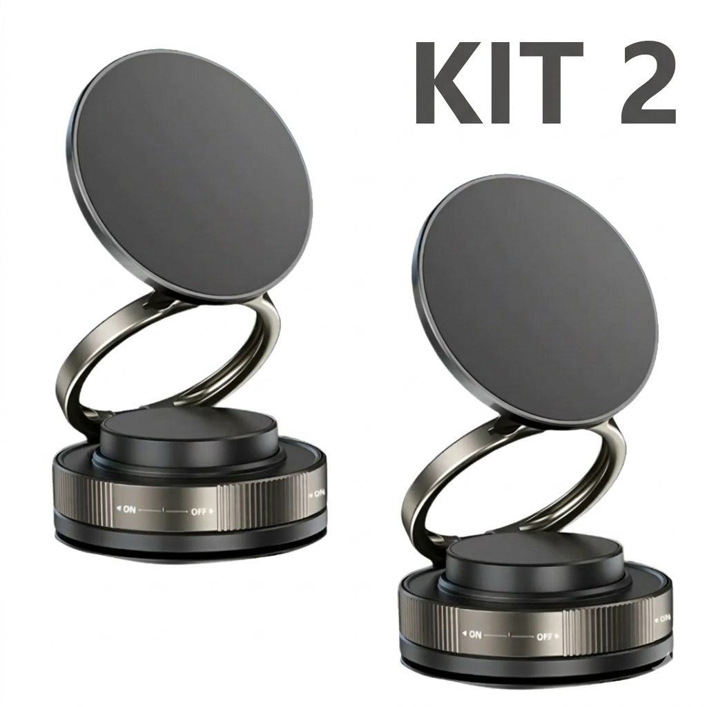 Kit 2 Suporte Celular Anel Magnético Automotivo Universal 360º Com Trava de Sucção a Vácuo