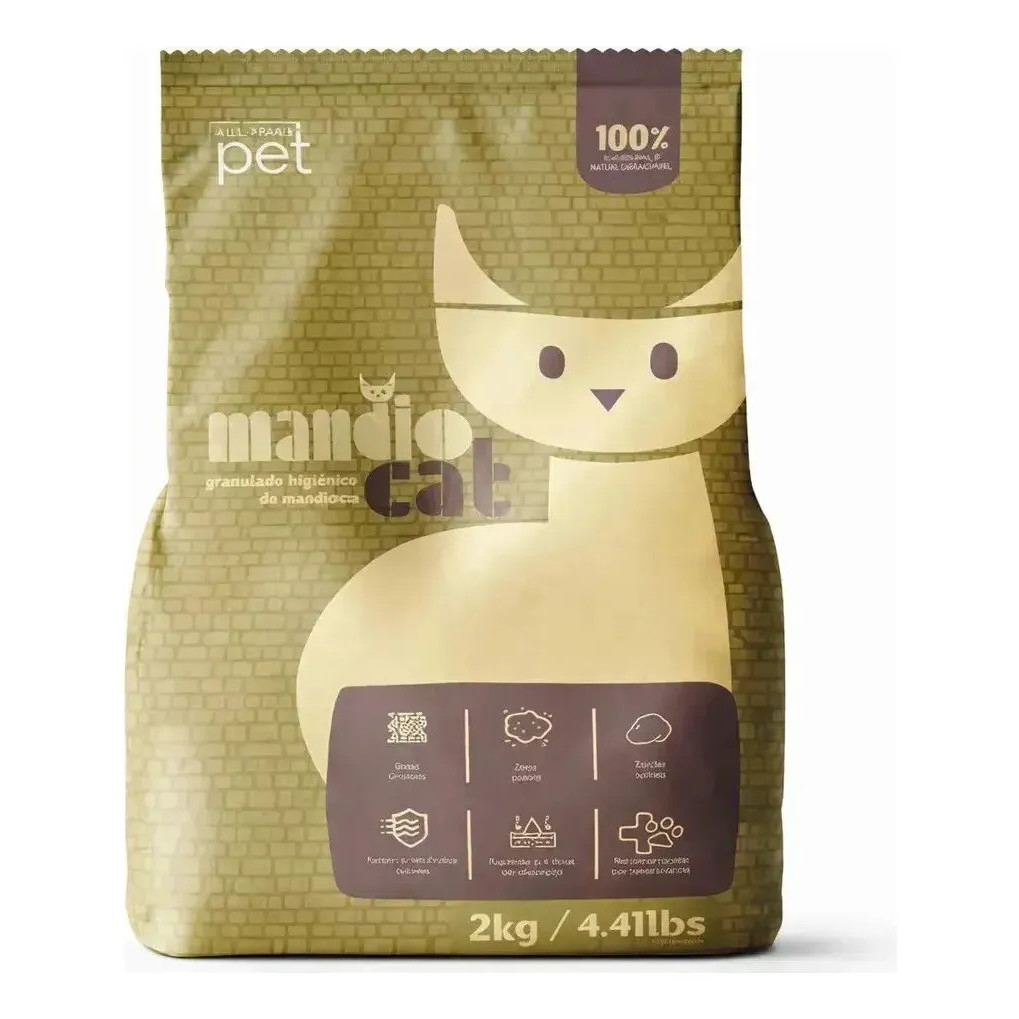 Areia Higiênica Natural P/ Gato Biodegradável Mandio Cat 2kg Absorve E forma Torrões
