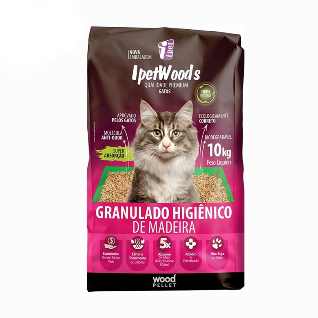 Granulado De Madeira Higiênico para Gatos Absorve 5x Mais