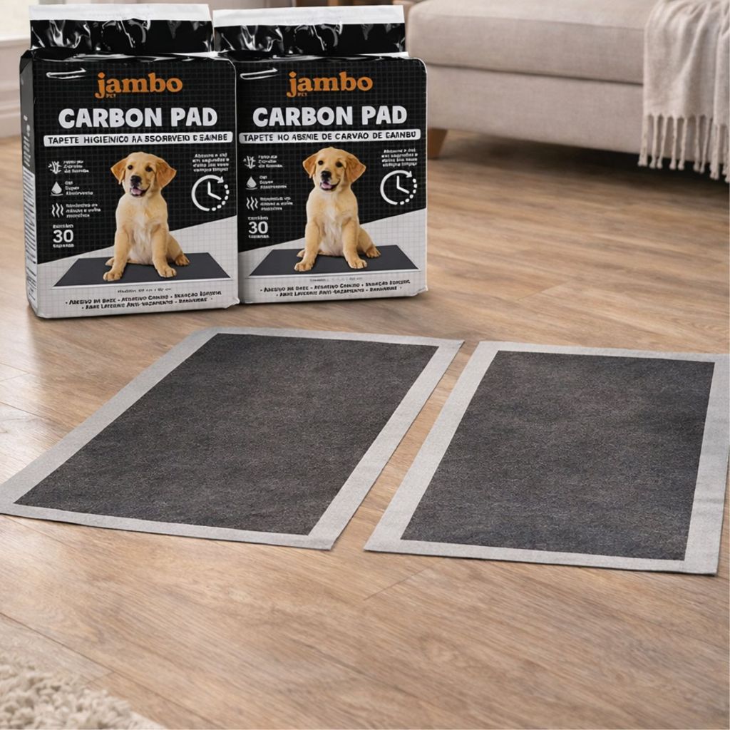 Kit 2 Tapetes Higiênico Pet Descartável 30 Unidades Carbon Pad Carvão Ativado 80X60 Cm Absorve Rapidamente Controla Odor