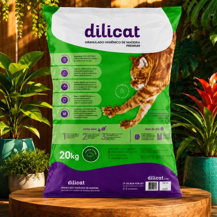 Granulado Higiênico Madeira 10, 15, 20Kg Absorve Odores Dilicat Orgânico