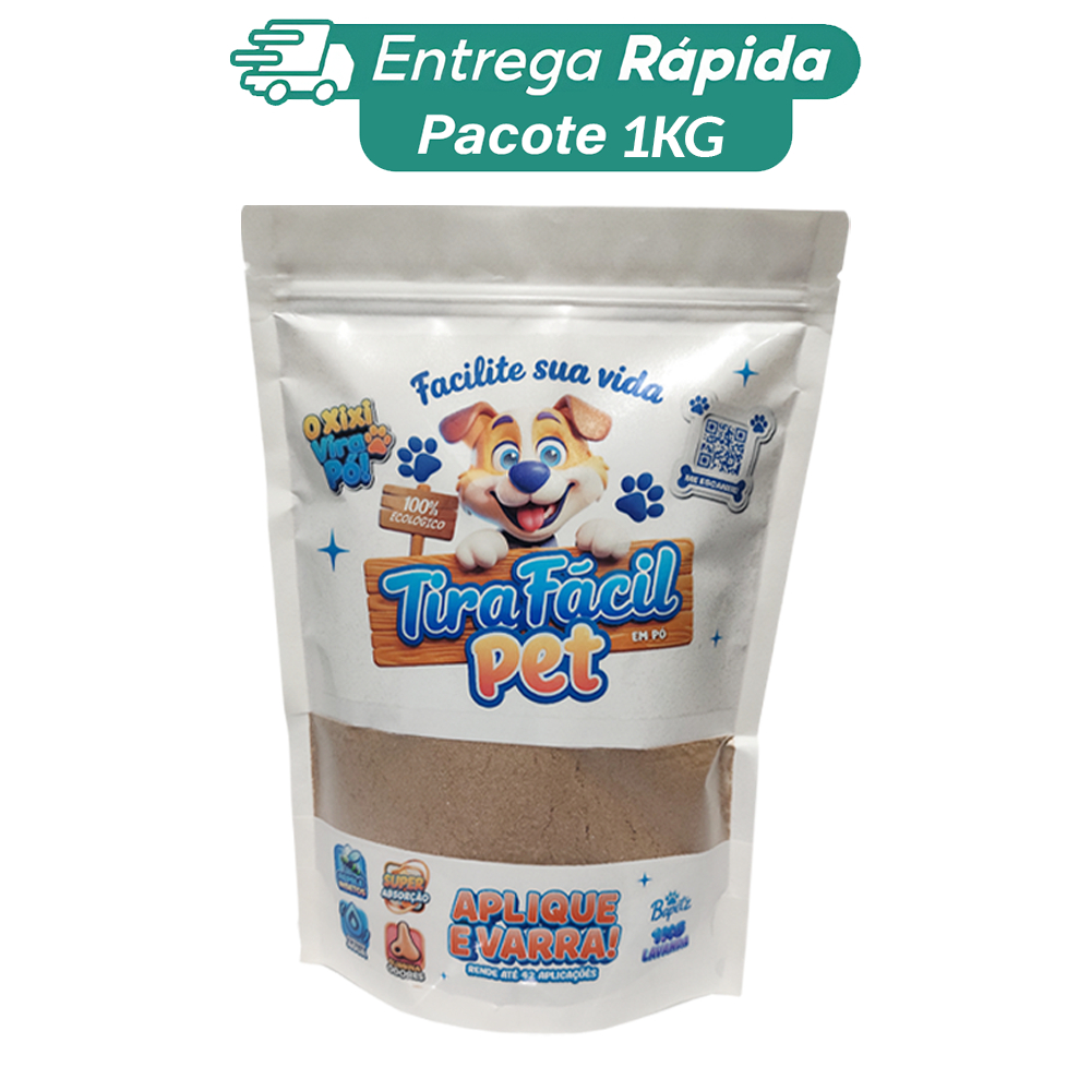 Pó Higiênico P/Cães e Gatos 1KG - Absorve e Seca Instantâneo Cocô, Xixi, Vômito Perfume Capim-Limão