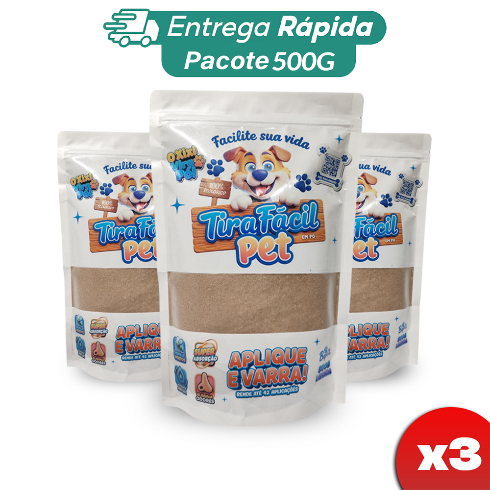 3x Pó Higiênico P/Cães e Gatos Tira Fácil - Seca e Absorve Cocô, Xixi, Vômito - Perfumado Citronela