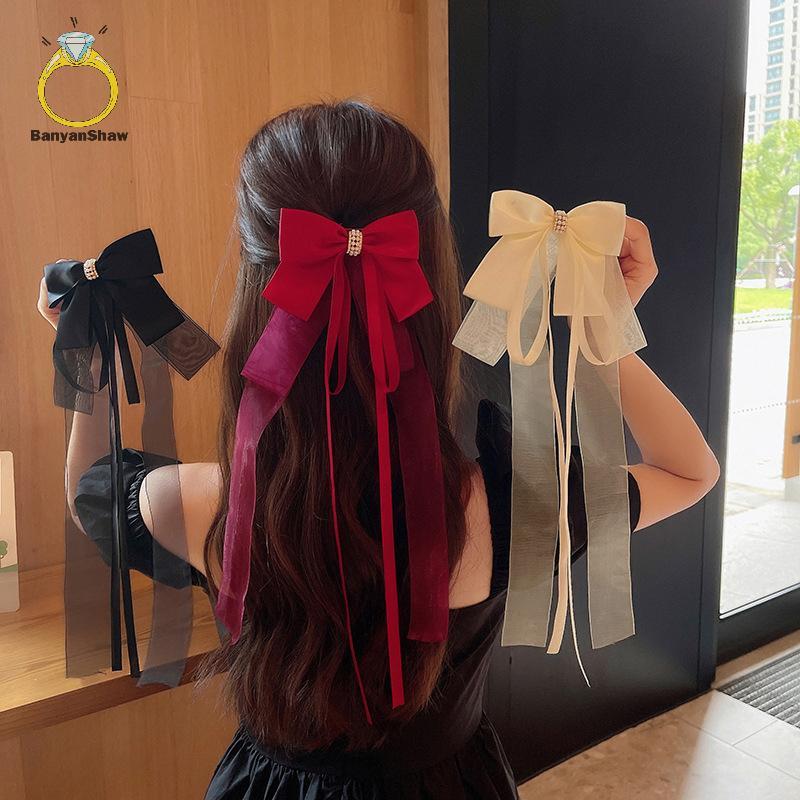 [BANY] Novo Doce Grande Laço Para Mulheres Meninas Lolita Fita Longa Sólida Grampo De Cabelo Bonito Rabo De Cavalo Faixa