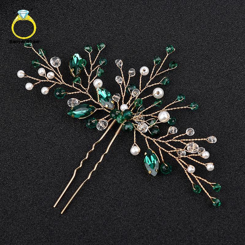 [BANY] Moda Charmosa Strass Verde Hairbs Para Mulheres Tiara Acessórios De Cabelo Nupcial Festa De Casamento Enfeites De