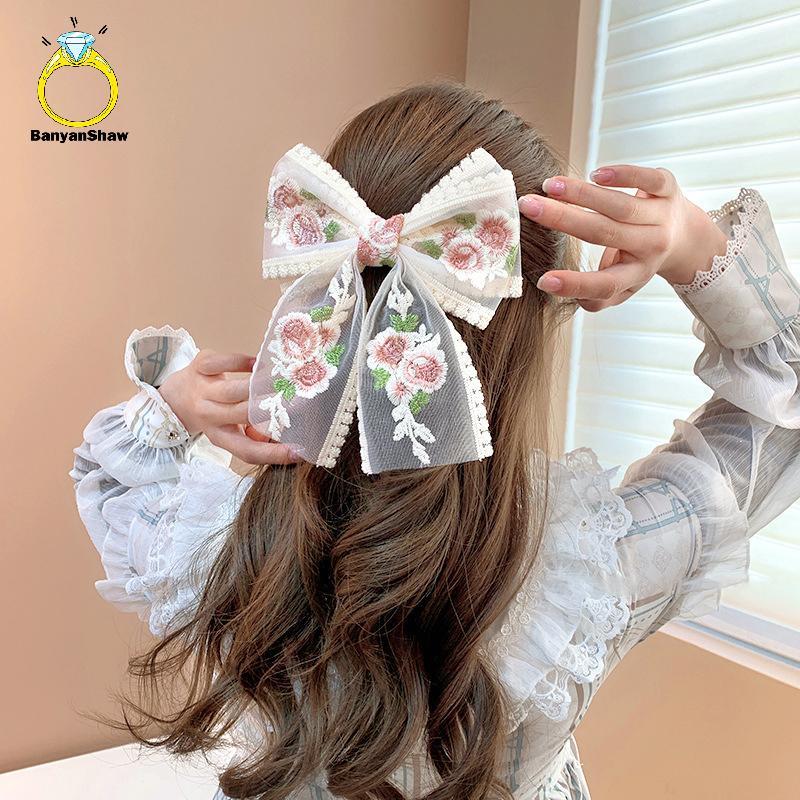 [BANY] Grampo De Cabelo De Renda Com Laço Bordado De Alta Qualidade Para Mulheres Meninas Elegante Clipe De Primavera Ac