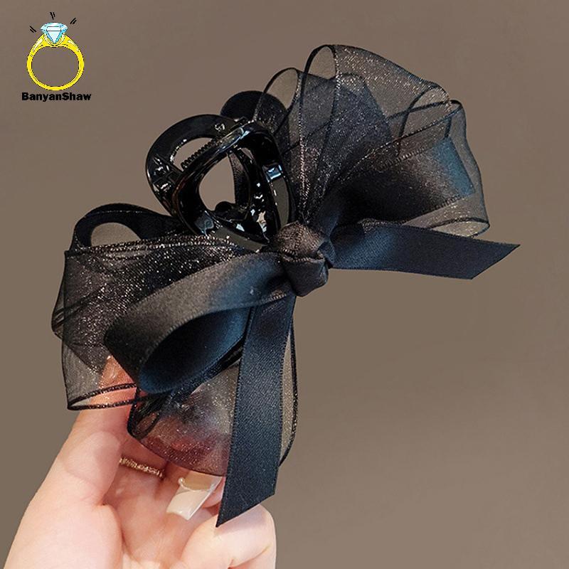 [BANY] Presilhas De Cabelo Com Laço De Malha , Garra De Tubarão Grande Para Rabo De Cavalo , Acessórios Femininos , Bom