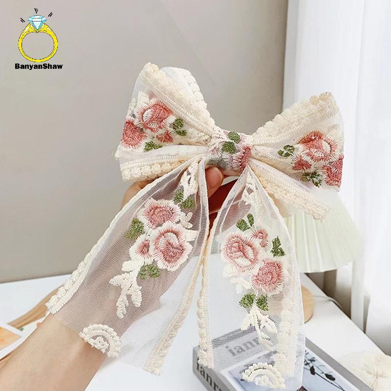 [BANY] Laços De Cabelo Bordados , Laço Grande , Prendedor Feminino , Elegante , Primavera , Verão , Acessórios Para , Pr