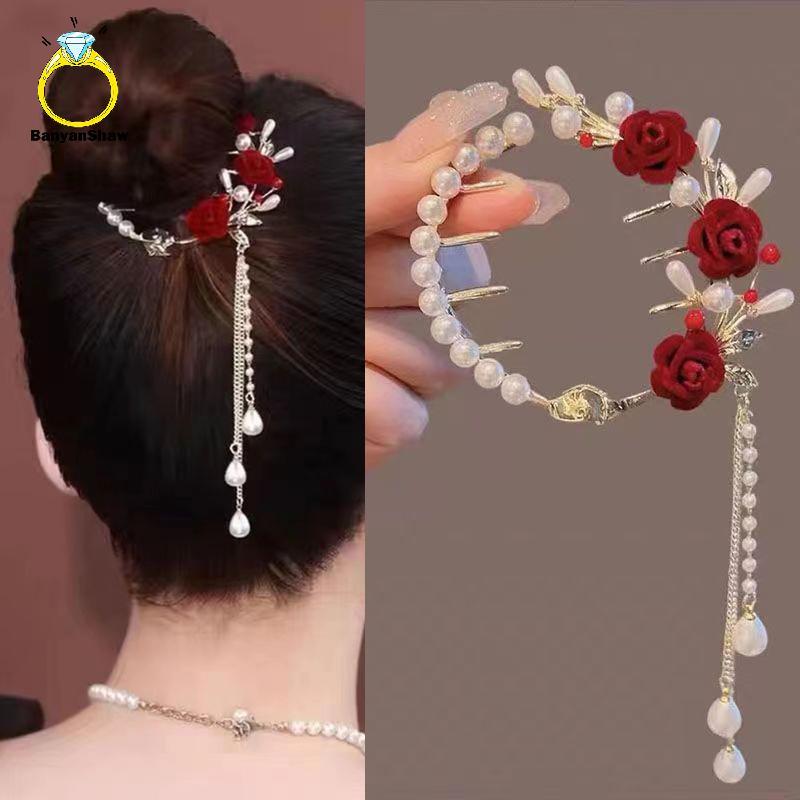 [BANY] Elegante Garra De Cabelo Pílula Cabeça Rabo De Cavalo Bule Pérola Strass sel Tubarão Clipe Grampo Bom