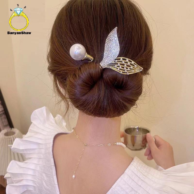 [BANY] Modelador De Cabelo Coreano Acessórios De Estilo Feminino Elegante Rabo De Peixe Pérola Cristal Grampo Bun Maker