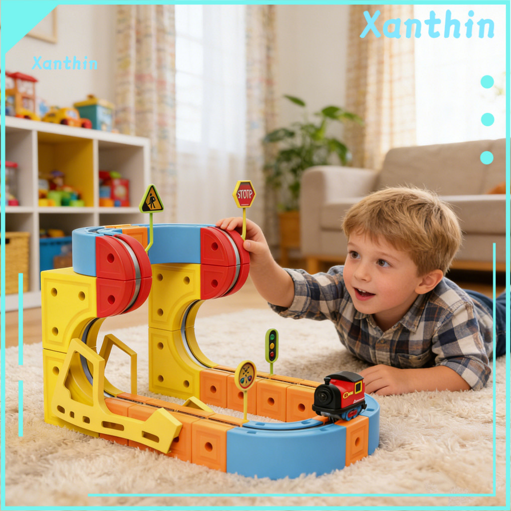 Diy Magnetic Train Kit 66/84pcs Track Set Race Car Cube Rail Building for Toddlers Boys Girls Gravity-defying Electric S