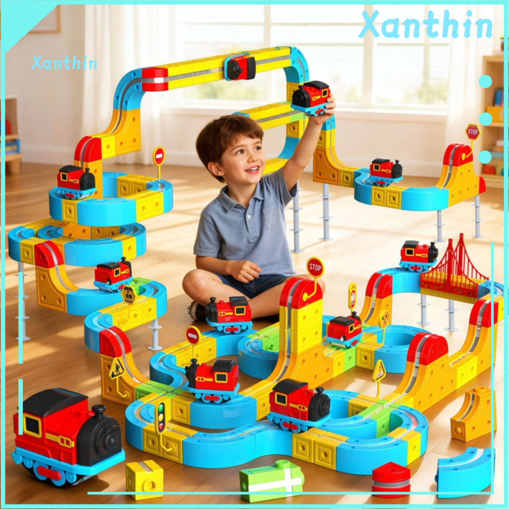 Gravity-defying Train Set 66/92pcs Magnetic Track Diy Race Car Cube Rail Building Kit for Toddlers Boys Girls Electric S