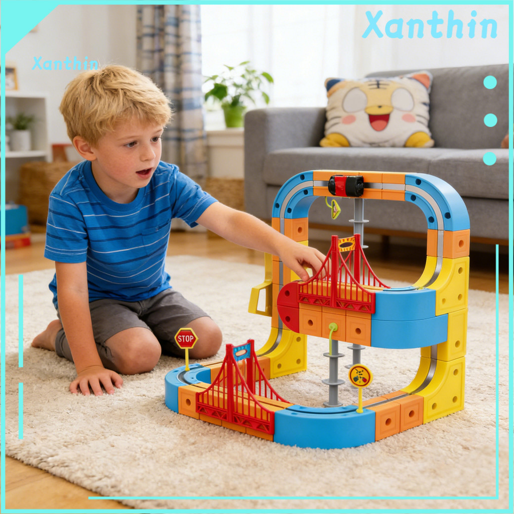 Easy Assemble Train Set Kids Electric Toy 66/84pcs Magnetic Track Diy Race Car Cube Rail Building Kit for Toddlers Boys