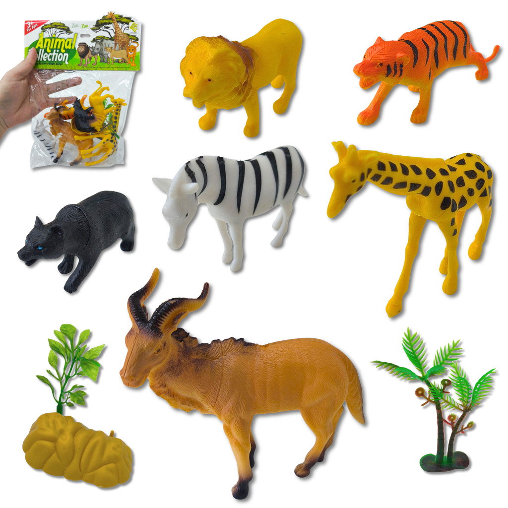 Kit Animais de Borracha Safari Savana Brinquedo Miniatura Selva Infantil Resistente