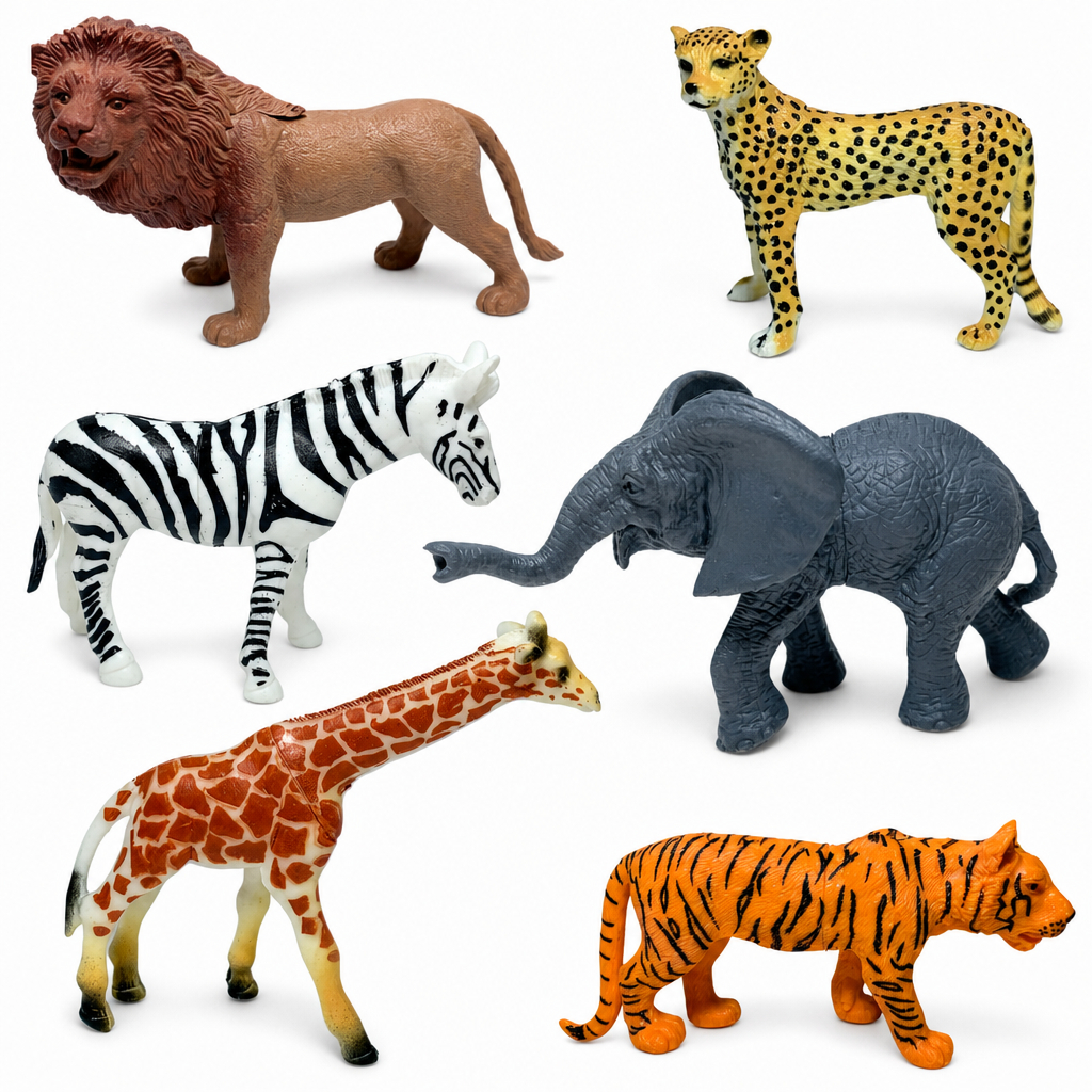 Kit 6 Animais de Borracha Savana Africana Brinquedo Infantil Presente