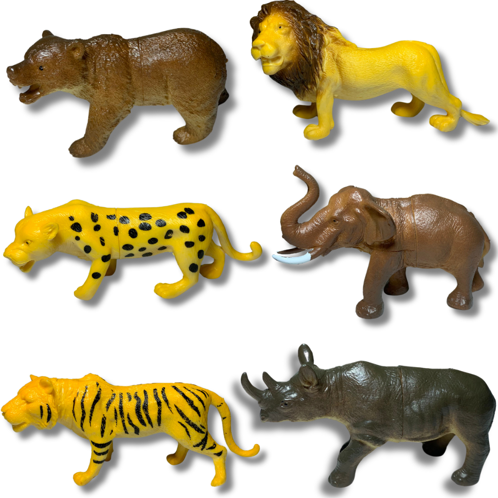 Kit 6 Animais De Borracha Savana Zoológico Leão Elefante Tigre Urso
