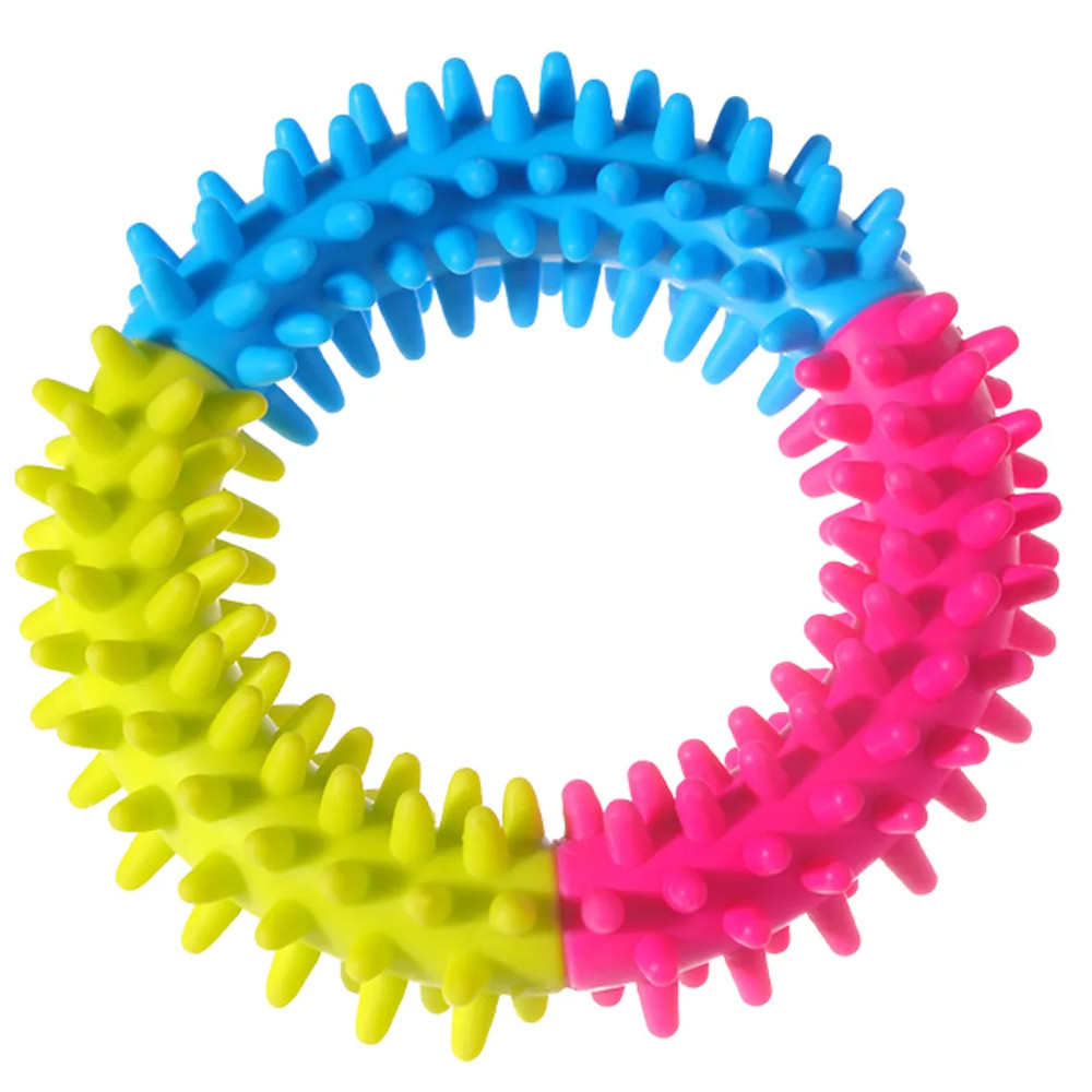 Brinquedo Mordedor para Cachorro Arco de Borracha Colorido Massageador Resistente Savana Pet