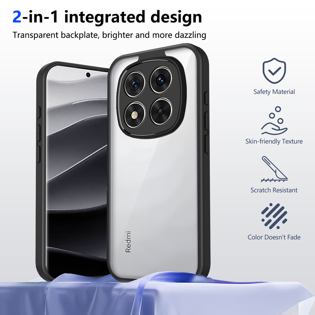 Xiaomi Redmi Note 15 Pro Plus + 5G 4G Note15 Acrílico Traseiro Fosco Capa Transparente Borda De Silicone Macio À Prova D