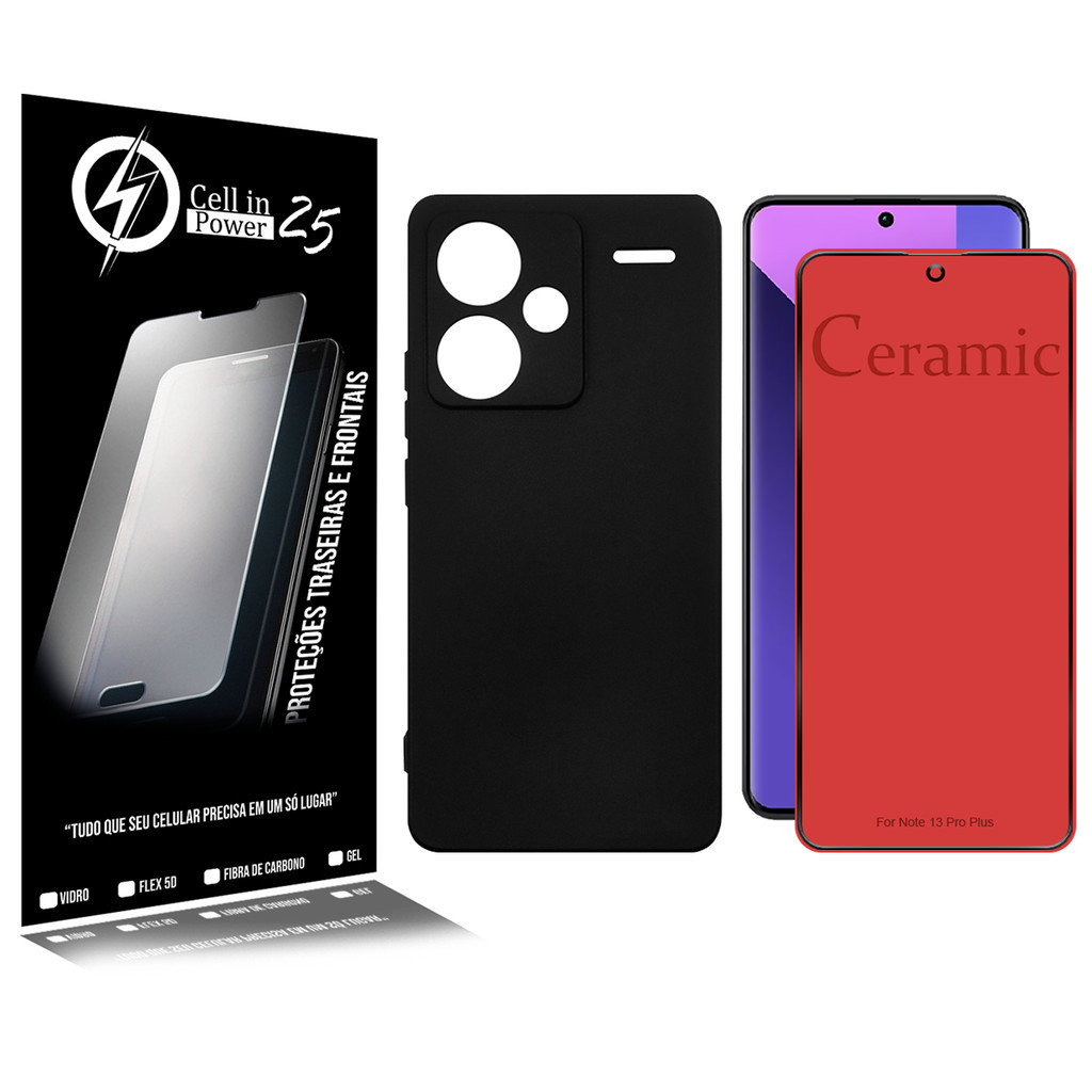 Capa Silicone Premium aveludada + Películaula Ceramica Fosca  Para Redmi Note 13 Pro Plus 6.67  - Cell In Power25