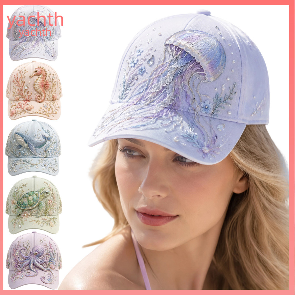 Fashionable Face Hat Adjustable Sun for Women Ocean Creatures Baseball Cap Trucker for Men Cute Sea Patterns Protection
