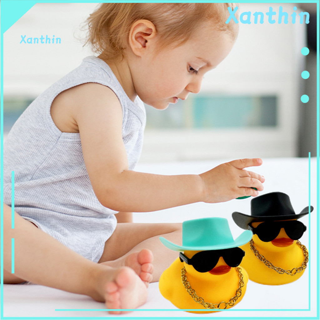 Toy Duck for Bathtub Floating with Sun Hat Sunglasses Cute Yellow Cowboy Bath for Kids – Pool Decor Design for Southea