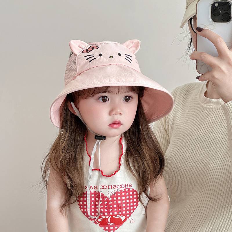 Children's Sun Hat Summer Girls' Hat Sun Protection Cute Hello Kitty Breathable Quick-Drying Baby Girl Topless Hat olR9