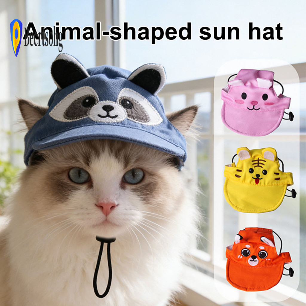 Pet Sun Protection Hat Cat with Ear Holes Cute Embroidery Adjustable Summer Cap for Kids Adults Perfect for Camping Back