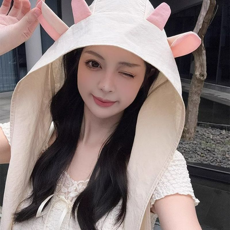 Estoque pronto All-Match Summer Cute New Style Sun Hat Ice Silk Cool Feeling 2026 Antlers Protetor solar feminino pode s