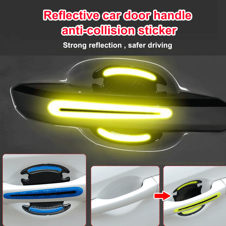 [Design de Fibra de Carbono] Anti-Collision Rubber Strips Car Door Edges Bumpers Reflective Car Door Handle Protection S
