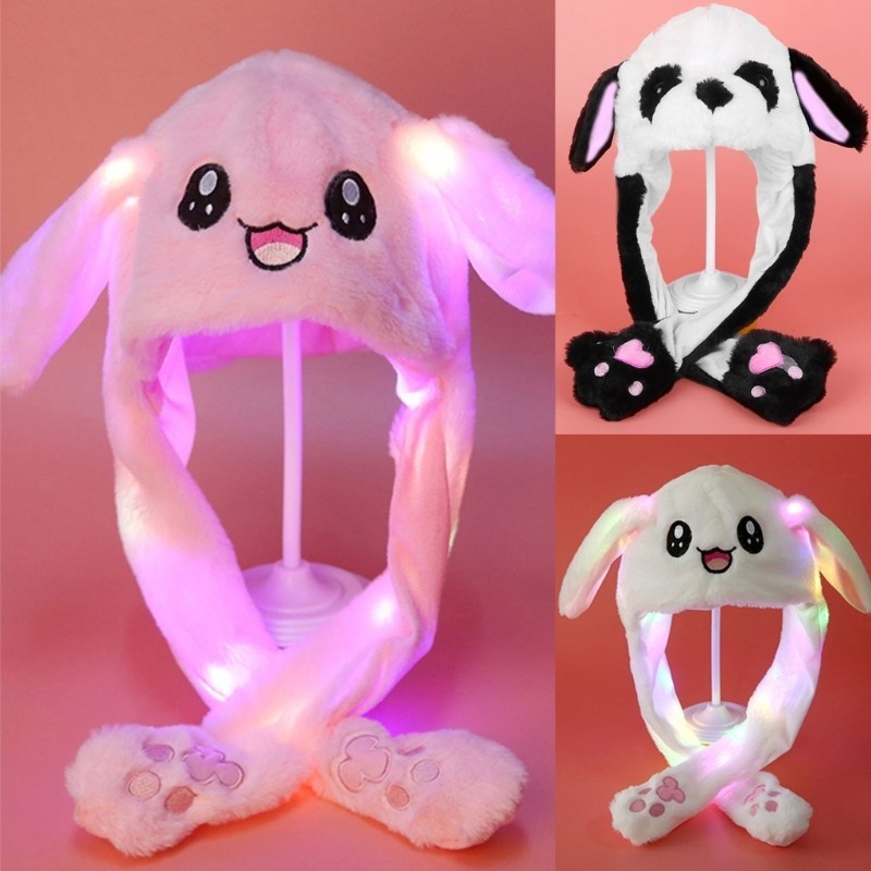 Bmico LED Bunny Jumping Moving Ear Chapéu Plush Party Luminoso