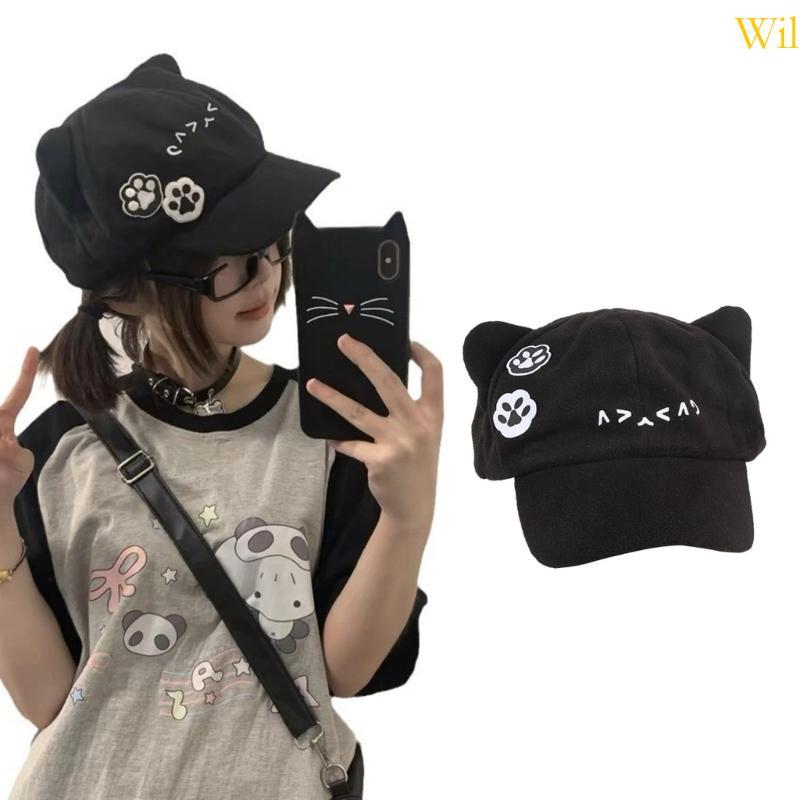 Wil Cats Ear Chapéu Beisebol Para Estampa Adorável 2000s Costume Hat Bonés Ajustáveis Casual Street