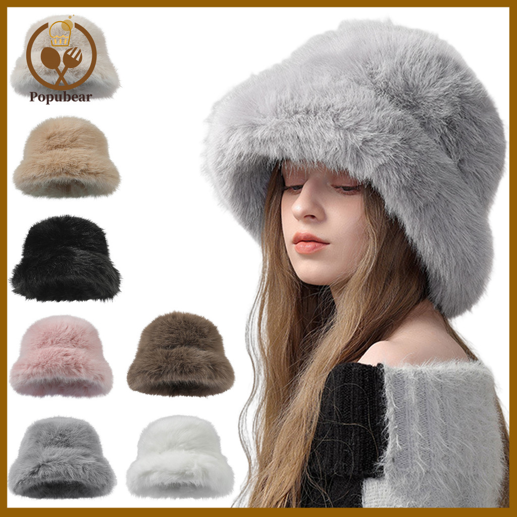 Winter Faux Fur Bucket Hat Brim Women’s – Soft Warm Fluffy Fisherman Cap for Weather and Ear Protection Cozy for Sou