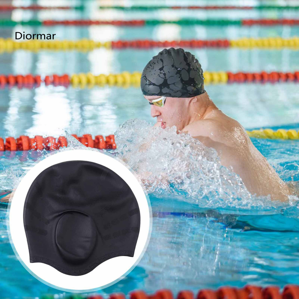 Curly Hair Swim Cap Size Swimming Silicone with 3d Ear Protection Non-slip Waterproof for Women Men Suitable for Long an