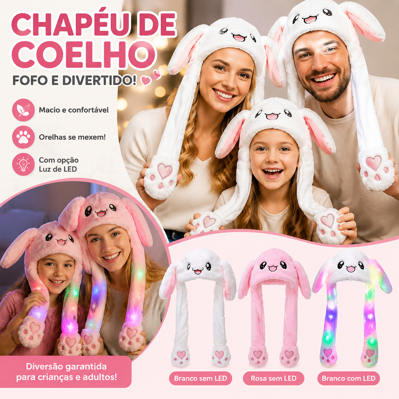 Chapéu de pelúcia cartoon orelhas de coelho com alça que levanta as orelhas quente e fofo para adultos e crianças chapéu