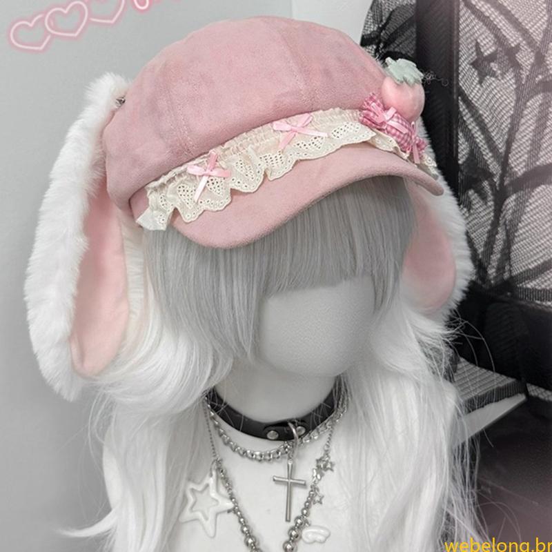 Lovely Rabbits Ear Beret Cap Respirável Subcultural Octogonal Chapéu Para Streetwear