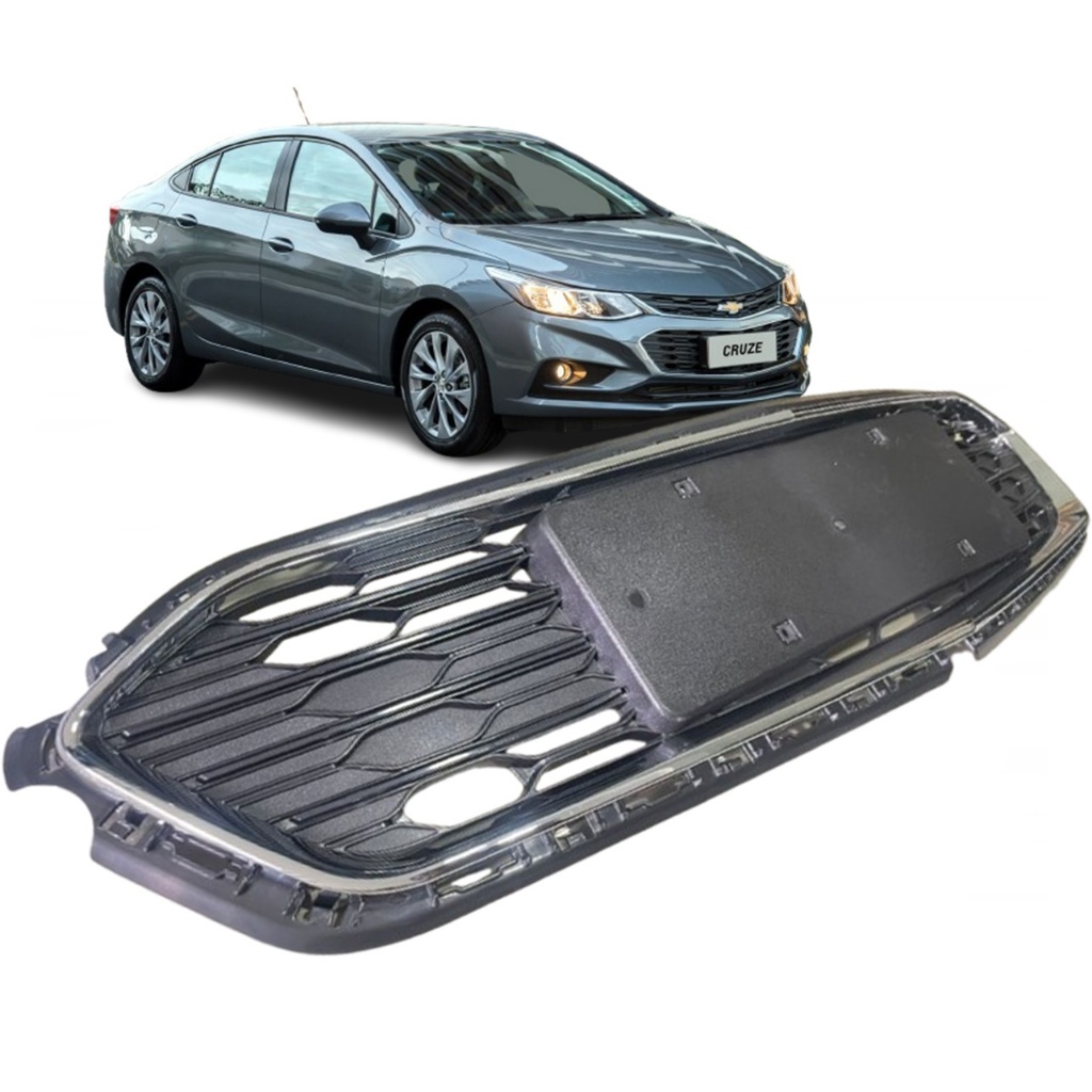 Grade Parachoque Central Cruze Sedan 2017 Até 2019 Moldura Cromada e Friso Central Preto