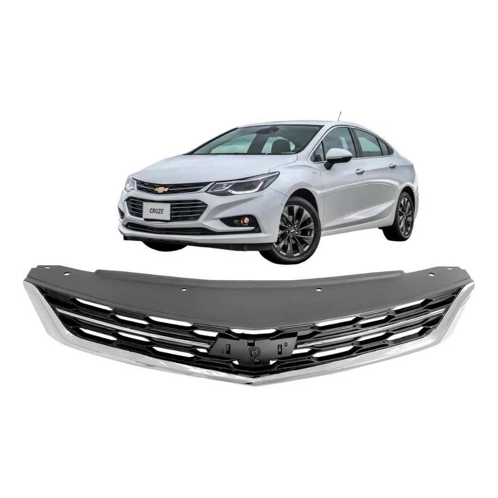 Grade Radiador Dianteira Cruze Sedan 17 18 19 Superior Preta Aro e Friso Central Cromado