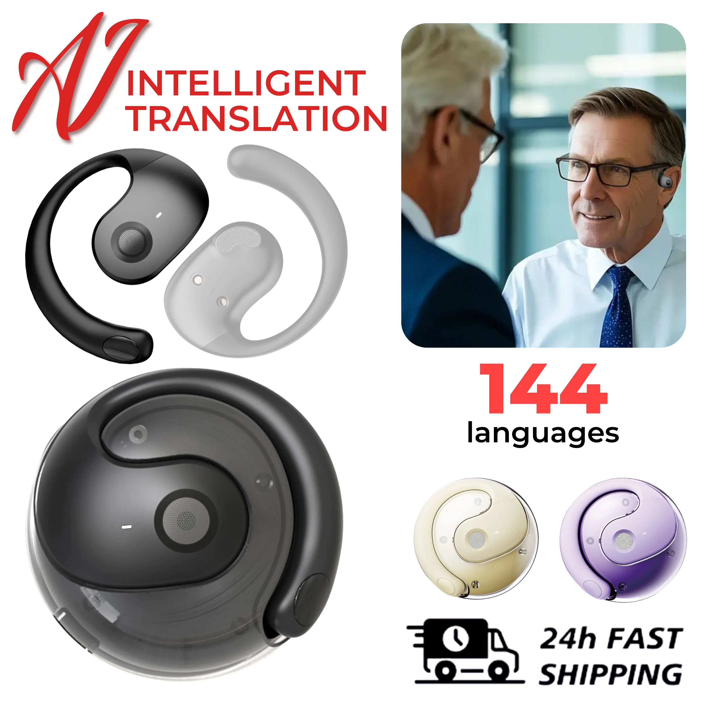 144 Language Translation Wireless Headphones Smart Waterproof Ai Real-time Translator Bluetooth 5.4 Earbuds Business Earphone