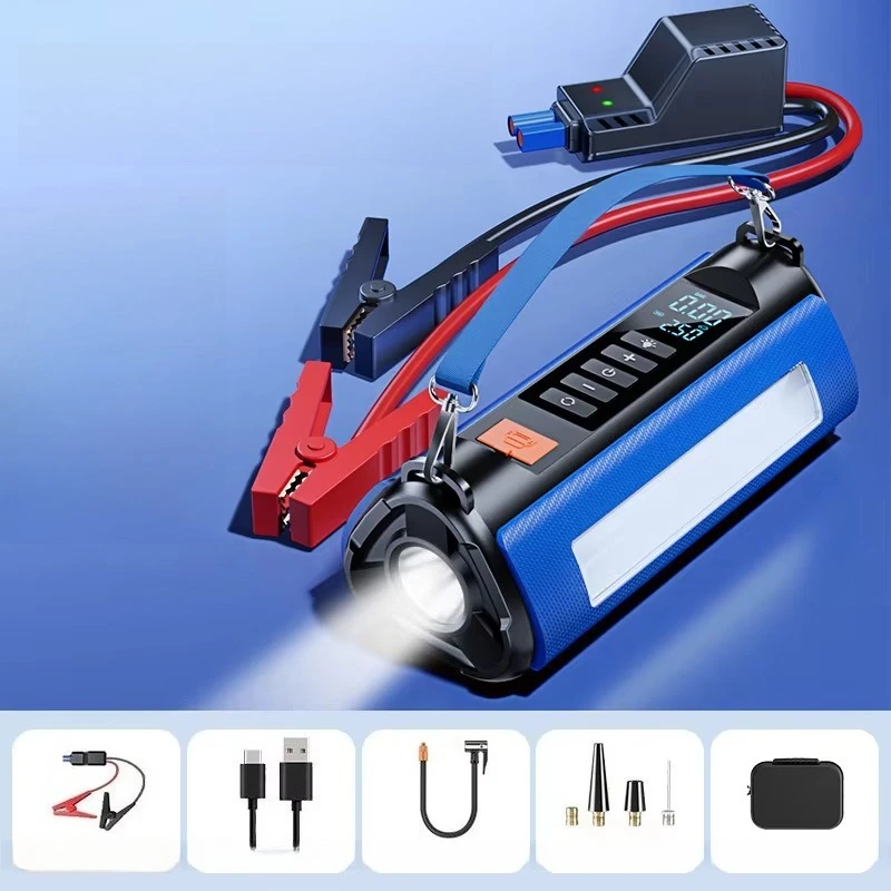 12000 mAh Portable Car Battery Starter&Air Pump 12V Booster  Emergency Jump Starter Powerbank Warning Light Compressor Inflator