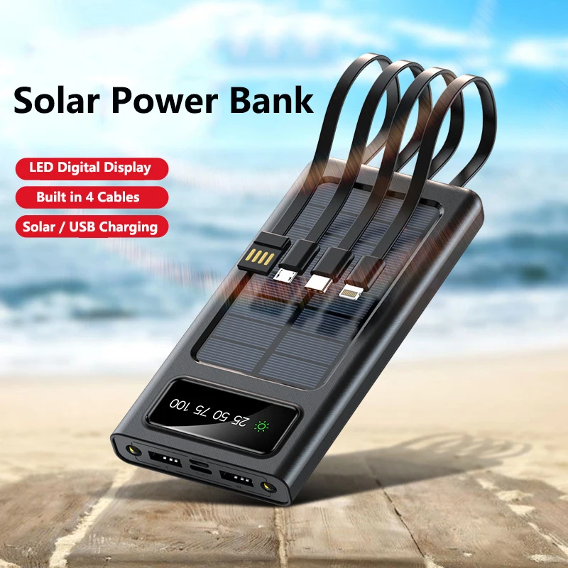Solar Power Bank 10000mAh Portable Charging PowerBank 10000 mAh USB PoverBank External Battery Charger For iPhone 16 15 Xiaomi