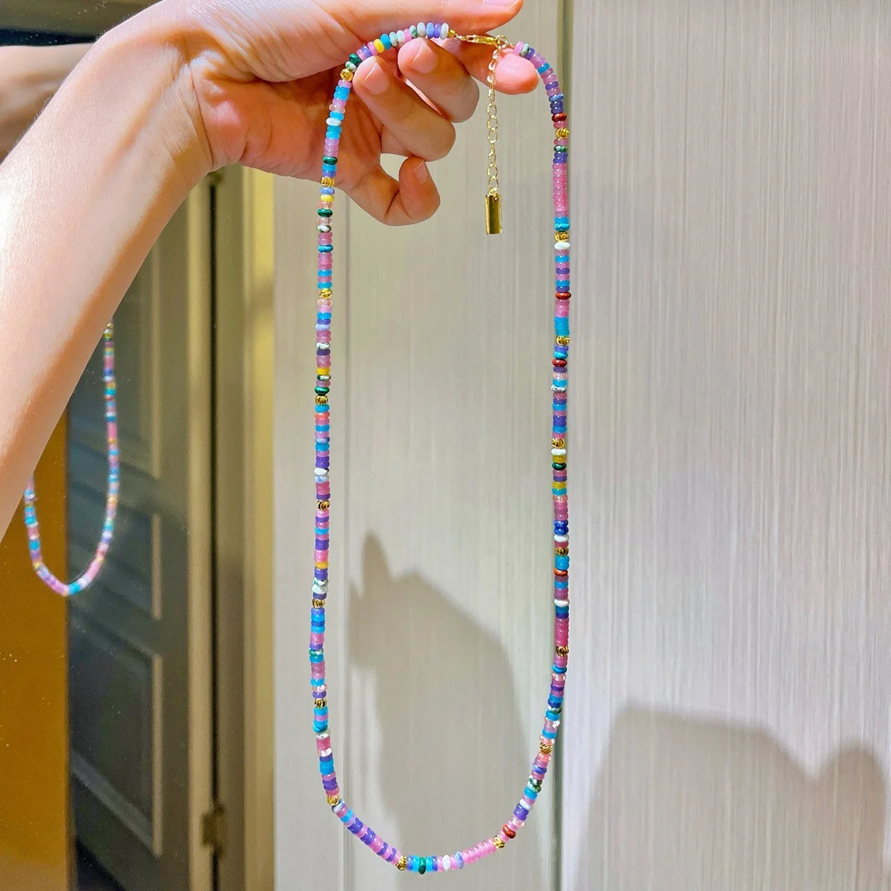 Original Design Sense 4mm Retro Happy Dopamine Colorful Quartz Rock Beaded Necklace Collarbone Chain
