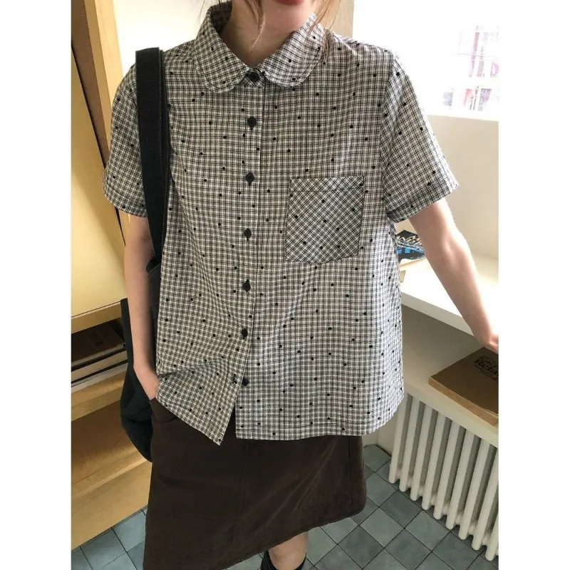 Apan Fashion Retro Loose Short Sleeve Shirts Women Summer Kawaii Streetwear Shirt Ins Preppy Style Casual Design Sense Tops 2026
