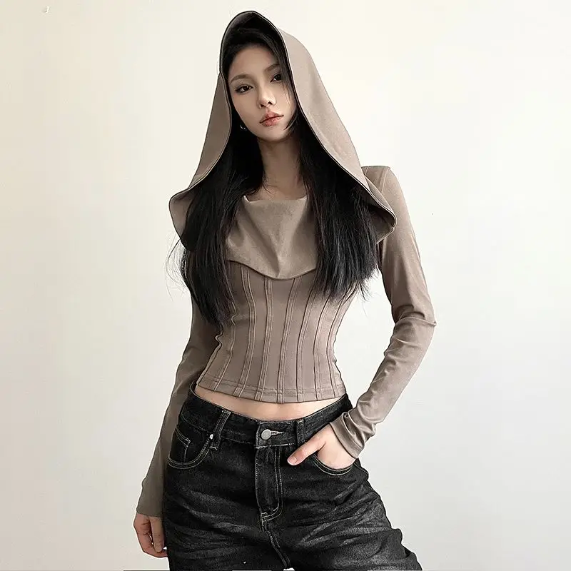 Dune Wasteland Wind Jacket Hooded Long Sleeve Design Sense Fishbone Waist Jacket 2025 Spring Fashion Women's Top