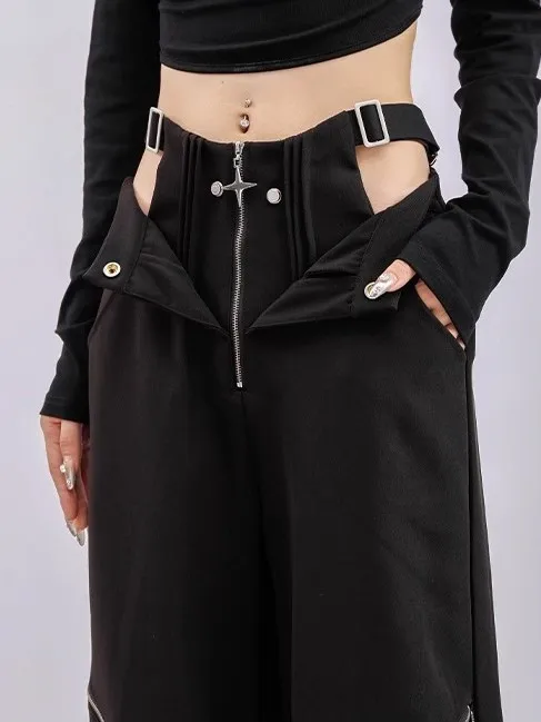 American retro high street design sense of foreign style pants women's autumn and winter new street fashion Joker hole overalls