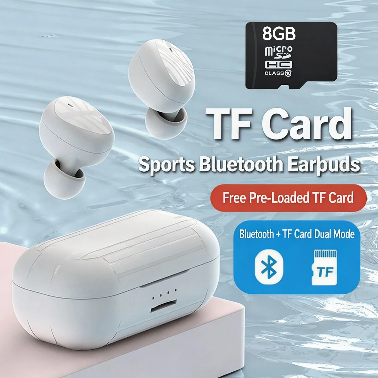 TWS Wireless Earbuds Bluetooth 5.3 8GB TF Card MP3 Dual Mode Headset 400mAh Charging Case 12H Playtime Sports In-ear Earphones