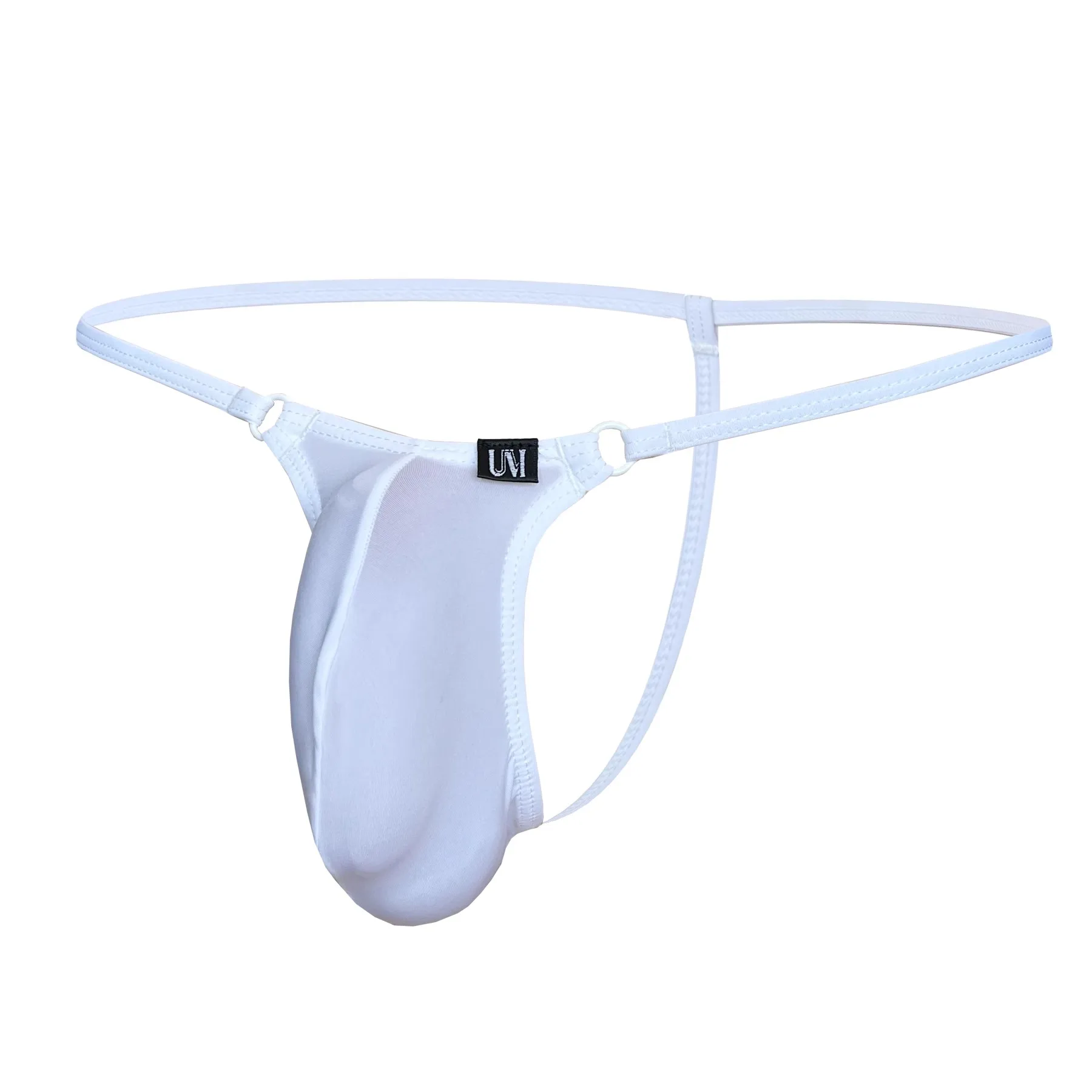 Men's Ice Silk Double Ring Thong Briefs Translucent Thin Belt T-Pants Sexy Upwarped Design Pure Plain Boys Underwear