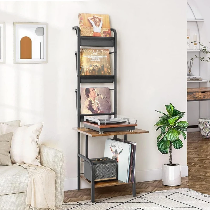 American retro multi-layer vinyl record rack vertical record player CD storage rack
