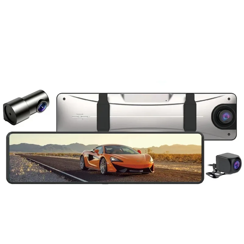 12 inch rearview mirror driving recorder, three lens WiFi high definition reversing image, touch three recording