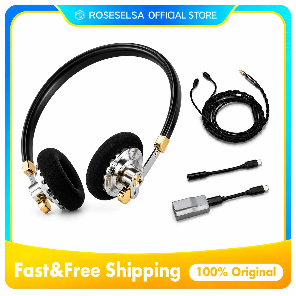 Roseselsa Distant Mountain On-Ear Wired Headphones Retro Headset Metallic Design HiFi Earphone